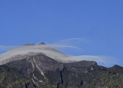 Scenic view of mountain against blue sky