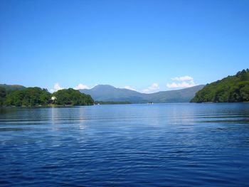 Scenic view of lake against clear blue sky