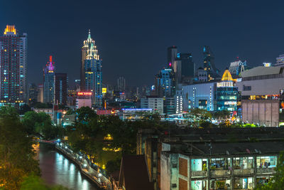 Illuminated cityscape at night