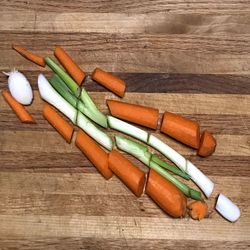 High angle view of vegetables on table