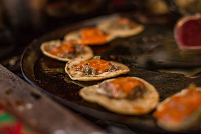 Close-up of pizza on table