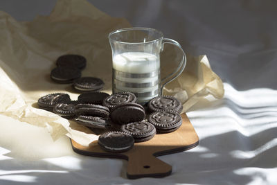 High angle view of cookies on table