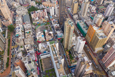 High angle view of city street and buildings