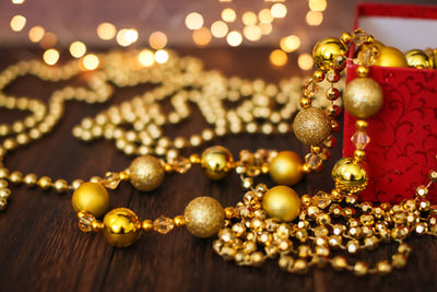 Close-up of illuminated decoration on table