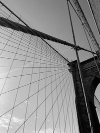 Low angle view of suspension bridge against sky