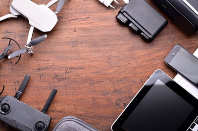 High angle view of mobile phone on table