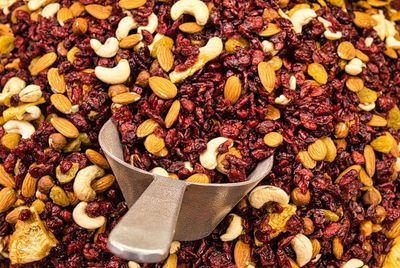 Blend of almonds, cashews and dried cranberries.