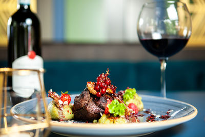 Close-up of food on table