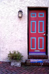 Red window on building