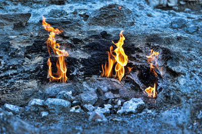 High angle view of bonfire