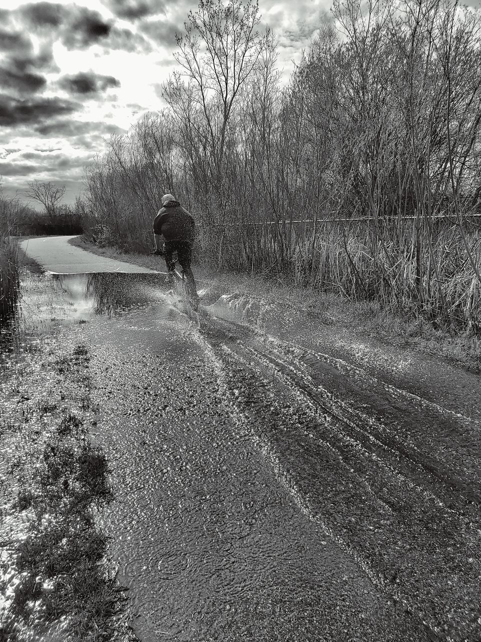 FULL LENGTH REAR VIEW OF MAN WALKING ON FIELD