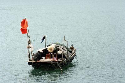 Boat sailing in sea