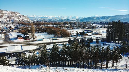 View of ski lift in city