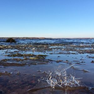 Scenic view of calm sea against clear sky