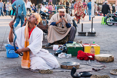 People working at street market