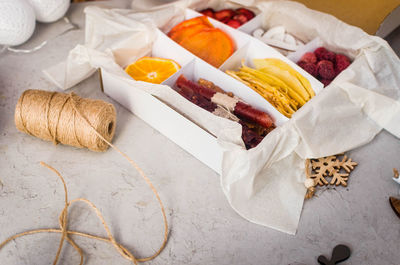 High angle view of food on table