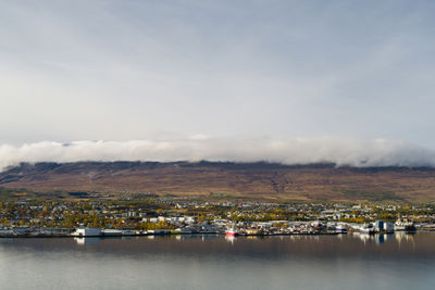 Panoramic view on the akureyri town in iceland