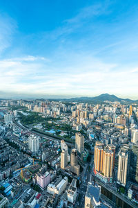 Buildings in shenzhen, guangdong province, china, at sunset