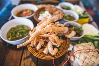 Close-up of food in plate on table