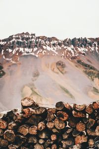 Stack of rocks against sky