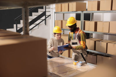 Side view of man working at home