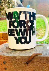 Close-up of coffee cup on table