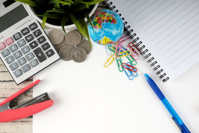 High angle view of pen on table