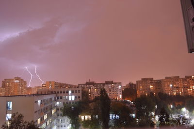 Illuminated cityscape against cloudy sky