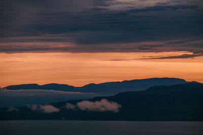 Scenic view of mountains against sky during sunset