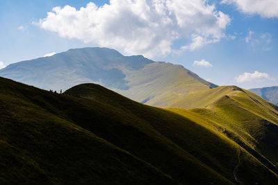 Scenic view of mountains against sky in montefortino, marche italy