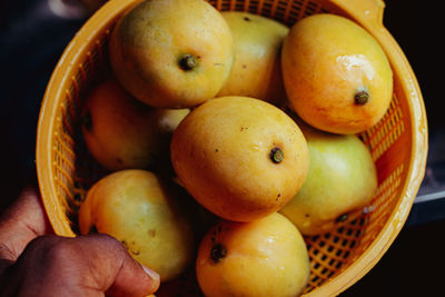 High angle view of apples in basket