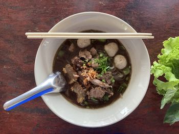 High angle view of food in bowl on table
