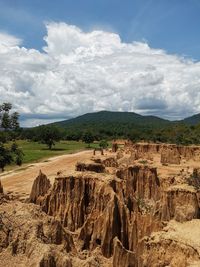 Scenic view of landscape against cloudy sky