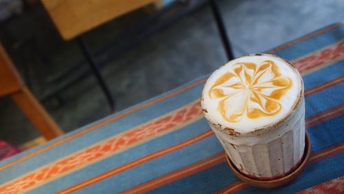 High angle view of coffee on table