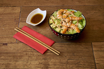 High angle view of food in bowl on table