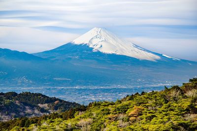 Scenic view of snowcapped mountains against sky