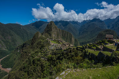 Scenic view of mountains against cloudy sky