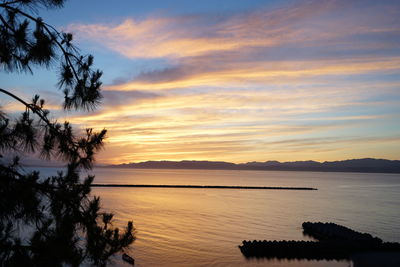 Scenic view of calm sea at sunset