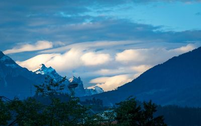 Scenic view of mountains against cloudy sky