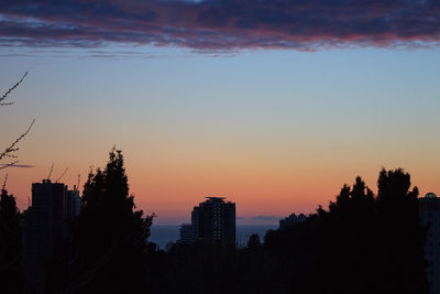 Silhouette trees against sky at sunset