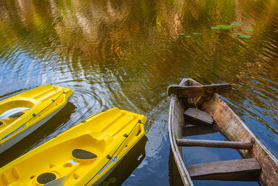 Boat moored in lake