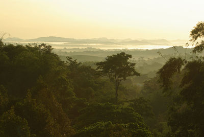 Scenic view of mountains against sky during sunset