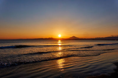 Scenic view of sea against sky during sunset