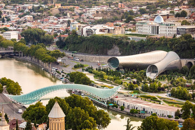 High angle view of buildings in city