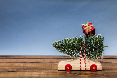 Close-up of christmas decorations on table