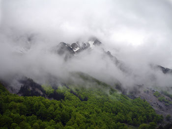 Scenic view of mountains against sky during winter