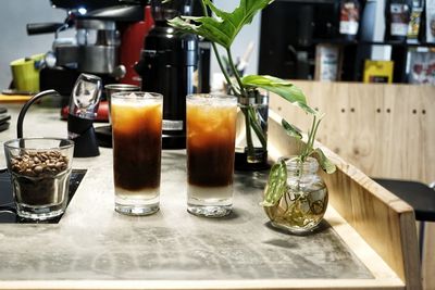 Close-up of beer in glass on table