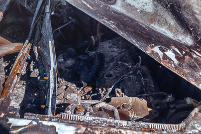 High angle view of rusty metal structure