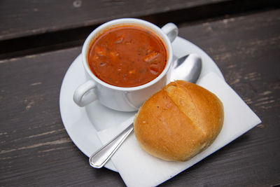 High angle view of breakfast on table