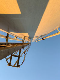 Low angle view of electricity pylon against clear sky